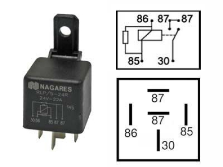 RELE 24V 22A 5-N. 2X87, VASTUS, PITIMELLÄ 1100-0514