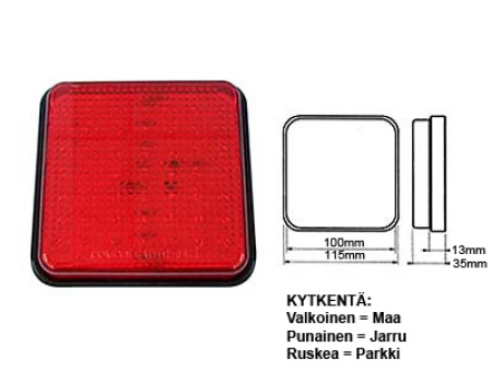 LED TAKAVALO 10-30V PUN 100X100MM (PARKKI/JARRU) 1610-22010