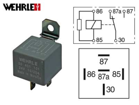 RELE 24V 10/20A 5-N. 87A, VASTUS, PITIMELLÄ 20401101