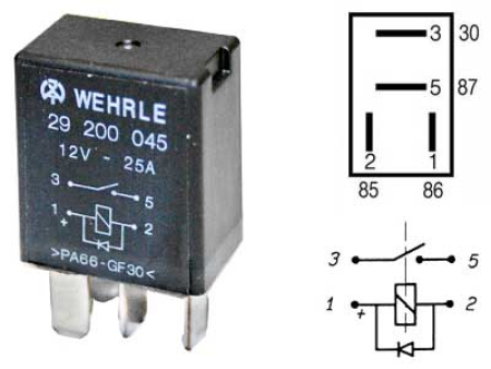 MIKRORELE WEHRLE 12V 25A 4-NAP, DIODILLA 29200045